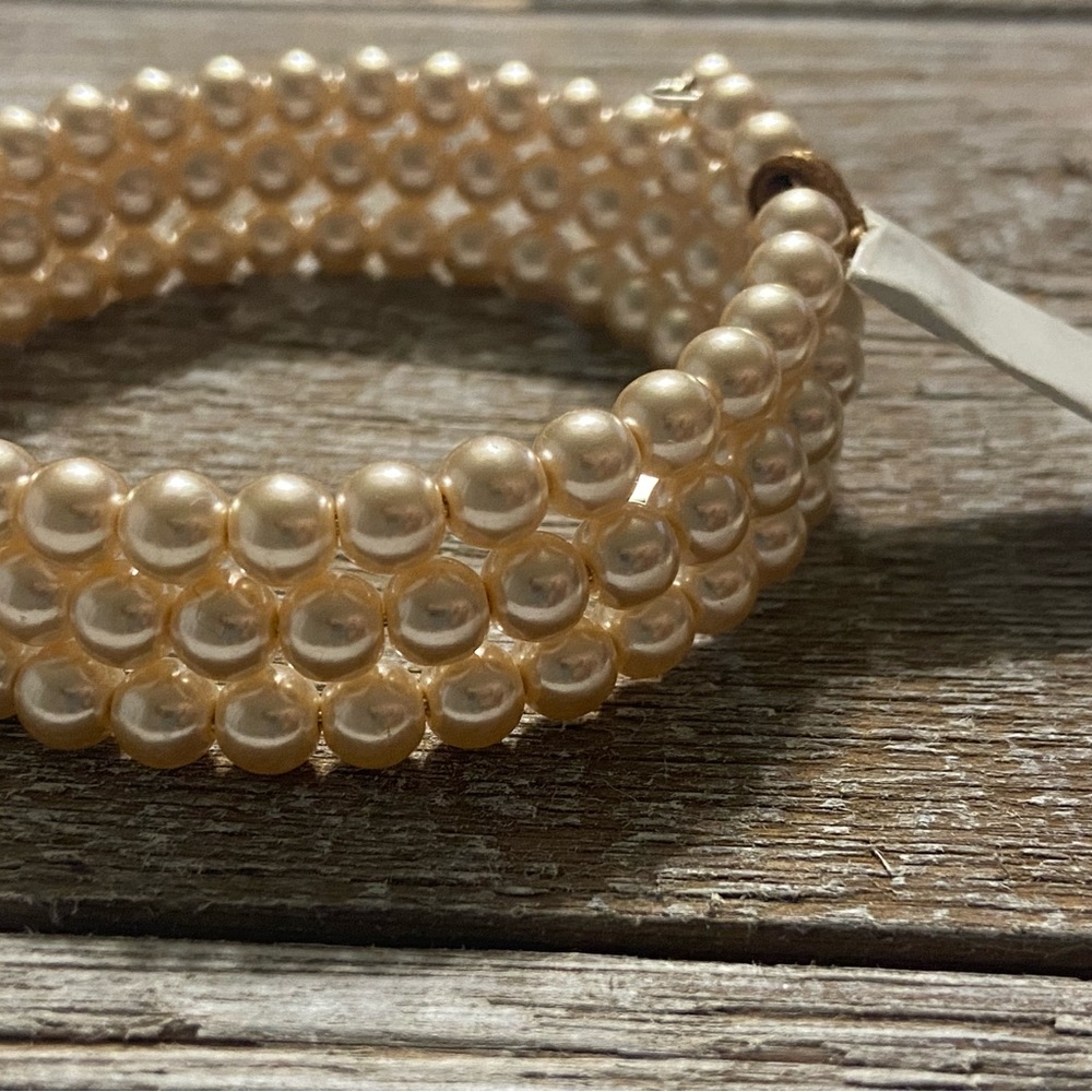 NWT Vintage Monet Pink Luster Faux Pearl Wrap Cuff Bracelet